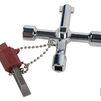 Llave de cabina multifuncional | Aleación de zinc cromada | 7 perfiles | Longitud: 7,5 cm
