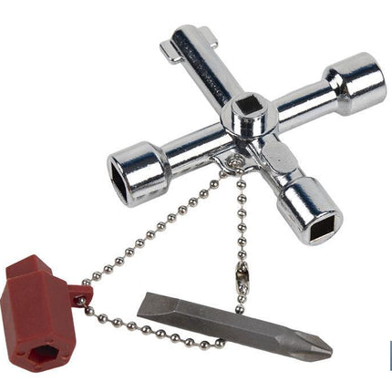 Llave de cabina multifuncional | Aleación de zinc cromada | 7 perfiles | Longitud: 7,5 cm