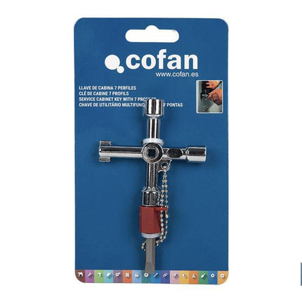 Llave de cabina multifuncional | Aleación de zinc cromada | 7 perfiles | Longitud: 7,5 cm