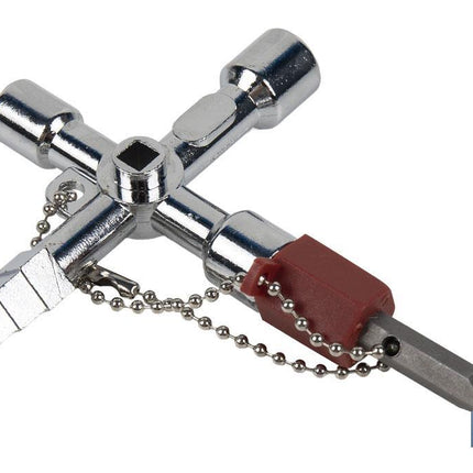 Llave de cabina multifuncional | Aleación de zinc cromada | Ideal para electrotécnica, fontanería | 10 perfiles | Longitud: 8,5 cm