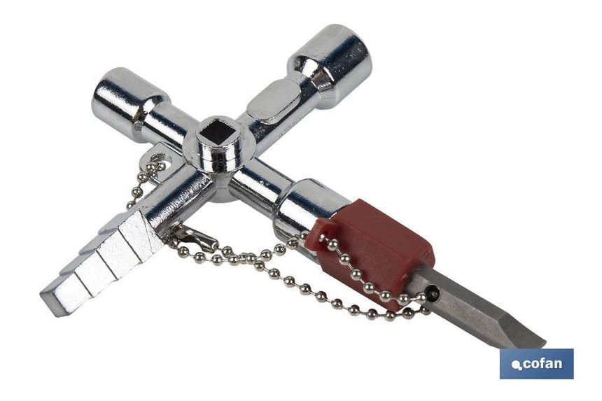 Llave de cabina multifuncional | Aleación de zinc cromada | Ideal para electrotécnica, fontanería | 10 perfiles | Longitud: 8,5 cm