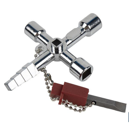 Llave de cabina multifuncional | Aleación de zinc cromada | Ideal para electrotécnica, fontanería | 10 perfiles | Longitud: 8,5 cm