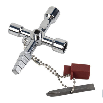 Llave de cabina multifuncional | Aleación de zinc cromada | Ideal para electrotécnica, fontanería | 10 perfiles | Longitud: 8,5 cm