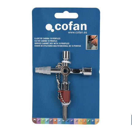 Llave de cabina multifuncional | Aleación de zinc cromada | Ideal para electrotécnica, fontanería | 10 perfiles | Longitud: 8,5 cm