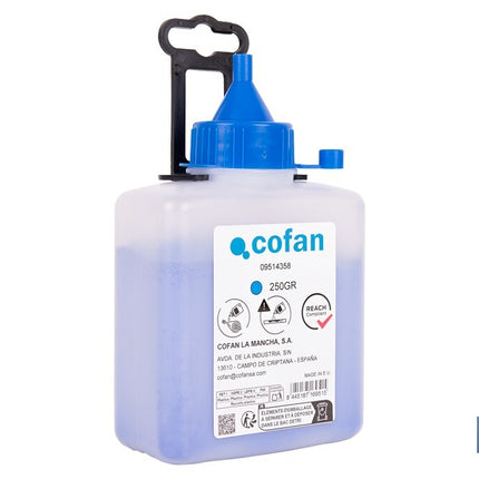 Frasco de polvo azul de trazado Cofan