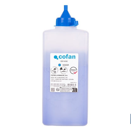Frasco de polvo azul de trazado Cofan · Foto del fabricante