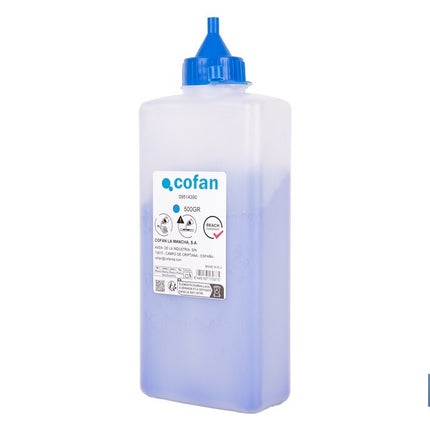 Frasco de polvo azul de trazado Cofan · Foto del fabricante