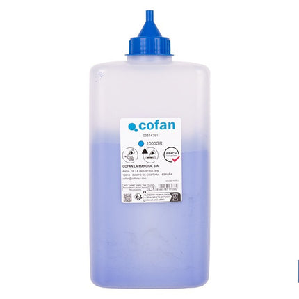 Frasco de polvo azul de trazado Cofan · Foto del fabricante