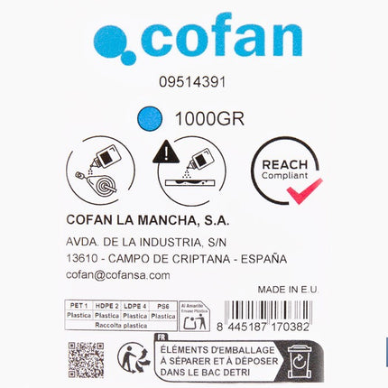 Frasco de polvo azul de trazado Cofan · Foto del fabricante