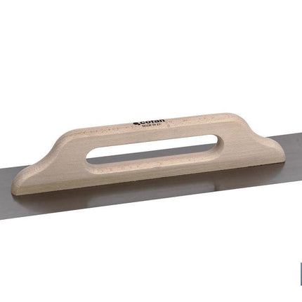 Llana extra larga para microcemento | Medidas: 500 x 120 x 0,4 mm | Fabricada en acero inoxidable | Mango de madera