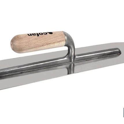 Llana autonivelante fabricada en acero carbono y mango de madera | Con forma de punta aguda | Medidas 400 X 110 X 1,0 mm