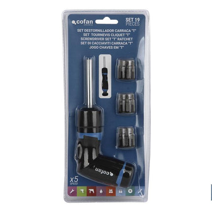 Set destornillador carraca en T | Contenido de 19 pcs | Modelo converter de 5:1 velocidad