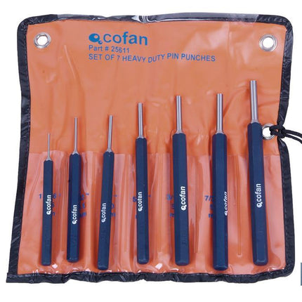 Conjunto de 7 piezas de botador cilíndrico | Fabricado en acero al cromo vanadio endurecido | Medidas del conjunto de 15, a 6 mm