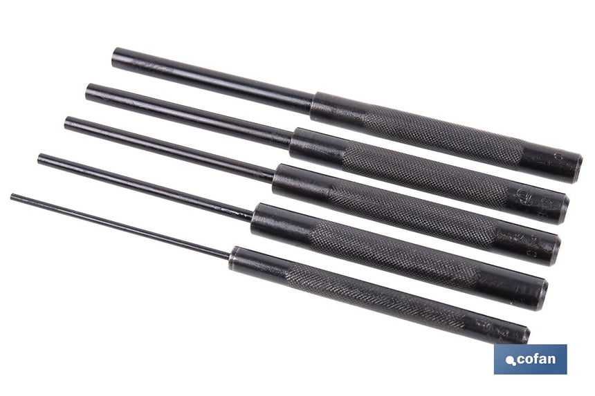 Set de 5 botadores cilíndricos | Diámetros: 3 - 10 mm | Fabricados en acero cromo vanadio templado | Uso Profesional e Industrial