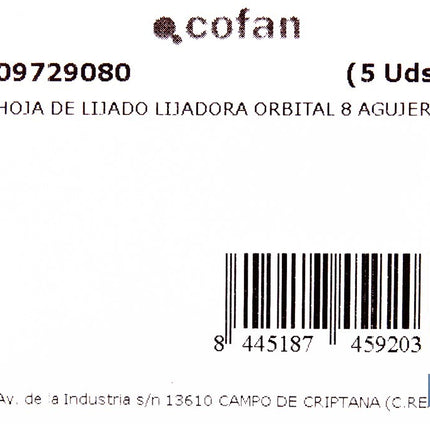 Discos de lija para lijadora Orbital Cofan · Foto del fabricante