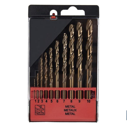 Estuche de 10 brocas HSS-Co | Adecuadas para acero inoxidable y metal duro | Varios diámetros