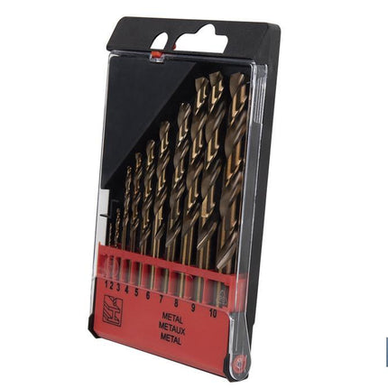 Estuche de 10 brocas HSS-Co | Adecuadas para acero inoxidable y metal duro | Varios diámetros