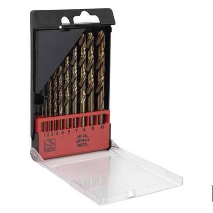 Estuche de 10 brocas HSS-Co | Adecuadas para acero inoxidable y metal duro | Varios diámetros