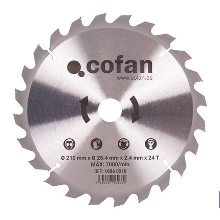 Hoja de sierra circular para madera Ø210 mm con 24 dientes | Disco de corte compatible con sierras ingletadoras | Cortes limpios y precisos en madera, plástico y metal blando