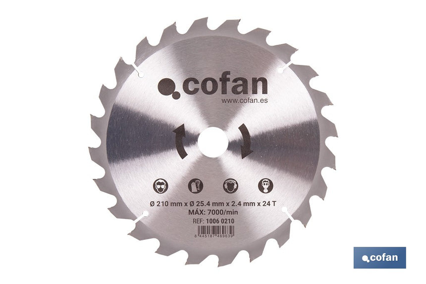 Hoja de sierra circular para madera Ø210 mm con 24 dientes | Disco de corte compatible con sierras ingletadoras | Cortes limpios y precisos en madera, plástico y metal blando