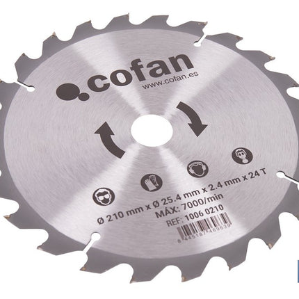 Hoja de sierra circular para madera Ø210 mm con 24 dientes | Disco de corte compatible con sierras ingletadoras | Cortes limpios y precisos en madera, plástico y metal blando
