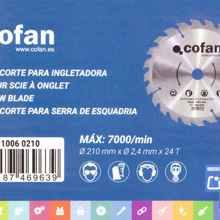 Hoja de sierra circular para madera Ø210 mm con 24 dientes | Disco de corte compatible con sierras ingletadoras | Cortes limpios y precisos en madera, plástico y metal blando