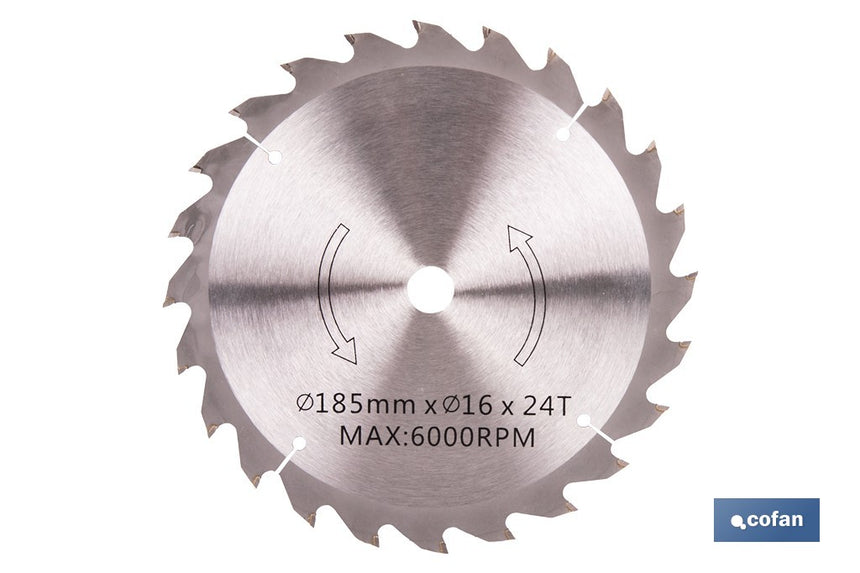 Hoja de sierra circular para madera Ø185 mm con 24 dientes | Compatible con sierras circulares | Corte limpio en madera, plástico y metal blando