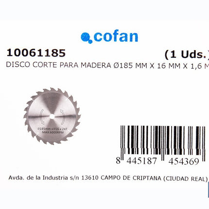 Hoja de sierra circular para madera Ø185 mm con 24 dientes | Compatible con sierras circulares | Corte limpio en madera, plástico y metal blando
