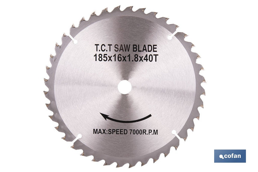 Disco de corte para madera Ø185 mm | Adecuada para sierra ingletadora | Cortes precisos en madera, plástico y metal blando