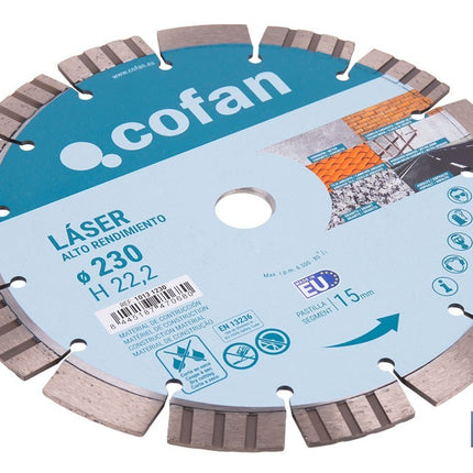 Disco de diamante de alto rendimiento Ø230 mm | Corte en seco en hormigón, asfalto, granito | Espesor de 3 mm y segmento de 15 mm