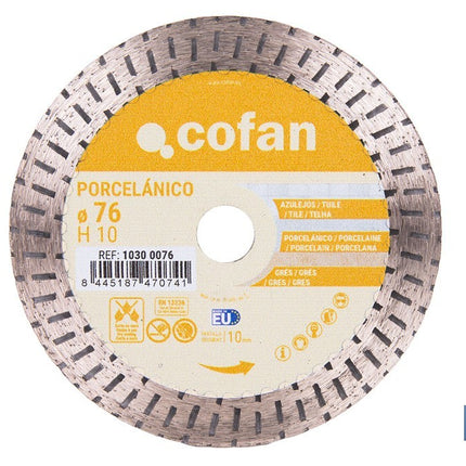 Disco de diamante porcelánico Ø76 mm | Corte en seco de gres, cerámica y azulejos | Compatible con mini amoladora Cofan