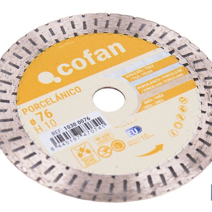 Disco de diamante porcelánico Ø76 mm | Corte en seco de gres, cerámica y azulejos | Compatible con mini amoladora Cofan