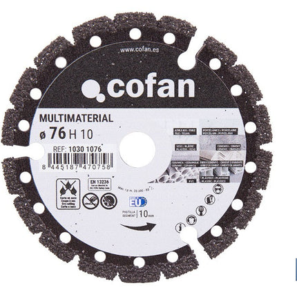 Disco de diamante multimaterial Ø76 mm | Corte en seco de múltiples materiales | Compatible con mini amoladora Cofan