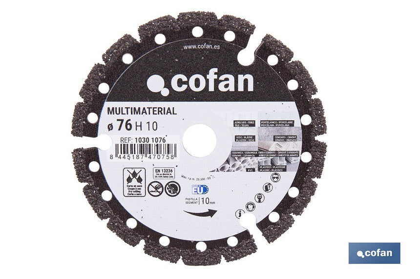 Disco de diamante multimaterial Ø76 mm | Corte en seco de múltiples materiales | Compatible con mini amoladora Cofan