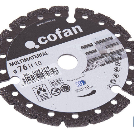 Disco de diamante multimaterial Ø76 mm | Corte en seco de múltiples materiales | Compatible con mini amoladora Cofan