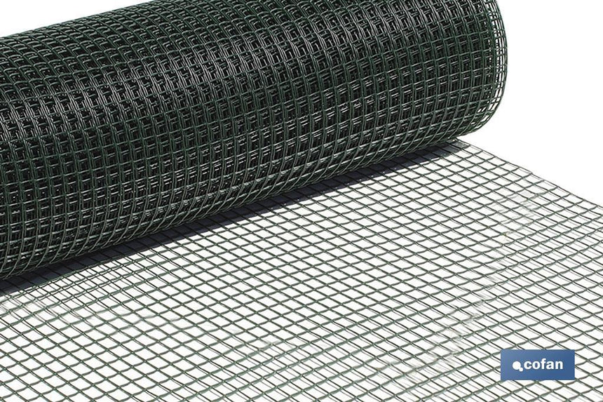 Malla de PVC | Hueco cuadrado de 20 mm | Color verde | Medida 1 x 25 m
