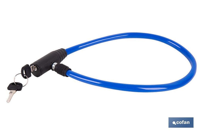 Candado antirrobo para bicicletas | Cable de acero de Ø5 mm | Longitud: 50 cm | Incluye 2 llaves | Revestimiento de PVC azul