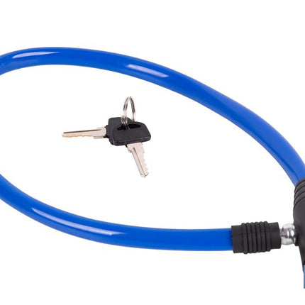 Candado antirrobo para bicicletas | Cable de acero de Ø5 mm | Longitud: 50 cm | Incluye 2 llaves | Revestimiento de PVC azul