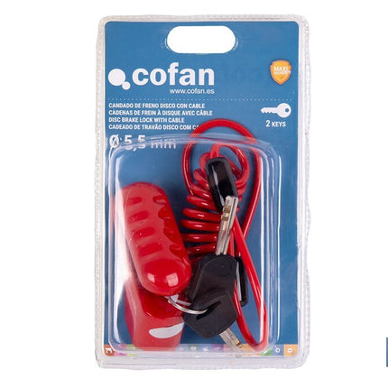 Candado de freno de disco | Cable rojo de 1 metro | Ideal para bicicleta, moto o patinete | Incluye 2 llaves tubulares | Cuerpo de aleación | Medidas: 7,5 x 2,5 x 5,8 cm