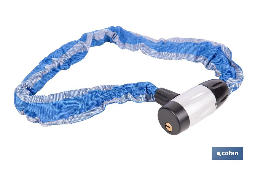 Candado de cadena de acero cementado | Cadena de Ø6 mm y longitud de 90 cm | Funda de nylon azul | Incluye 2 llaves de seguridad
