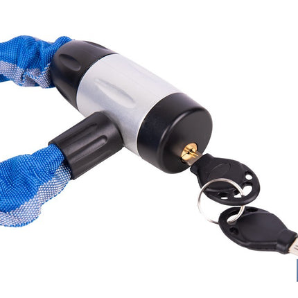 Candado de cadena de acero cementado | Cadena de Ø6 mm y longitud de 90 cm | Funda de nylon azul | Incluye 2 llaves de seguridad
