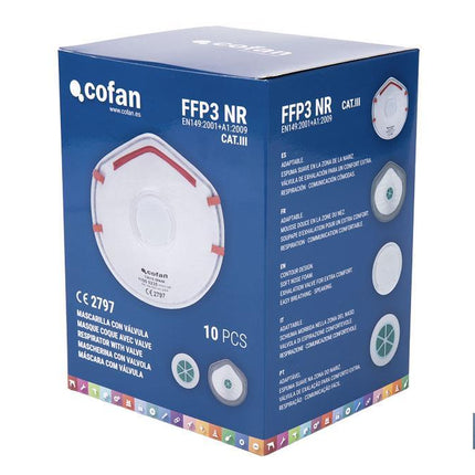 Mascarilla FFP3 NR | Con válvula Extra confort | Protección Auto filtrante | Pack de 10 Unidades
