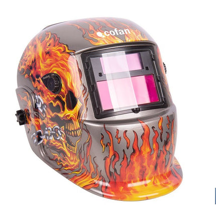 Casco de soldadura automático Fire Skull | Solar, oscurecimiento automático DIN 9-13 | Adecuado para soldadura tipo ARC, MIG, MAG y TIG