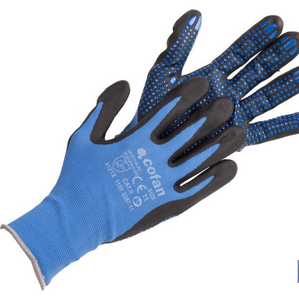 Guantes impregnados de nitrilo con puntos azules Cofan · Imagen de la familia Cofan