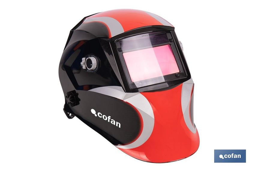 Casco de soldadura automático Red Surfing | Solar, oscurecimiento automático DIN 9-13 | 4 sensores y visor amplio DIN 9-13 | Adecuado para soldadura tipo ARC, MIG, MAG y TIG