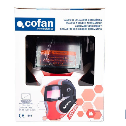 Casco de soldadura automático Red Surfing | Solar, oscurecimiento automático DIN 9-13 | 4 sensores y visor amplio DIN 9-13 | Adecuado para soldadura tipo ARC, MIG, MAG y TIG
