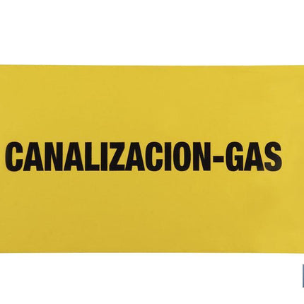 Cinta de balizamiento no adhesiva | Color amarillo con texto CANALIZACION GAS | Medida: 150 mm | Longitud: 250 metros | Galga 300