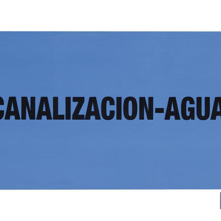 Cinta de balizamiento no adhesiva | Color azul | Texto: CANALIZACIÓN AGUA | Medida: 150 mm | Longitud: 250 metros | Galga 300