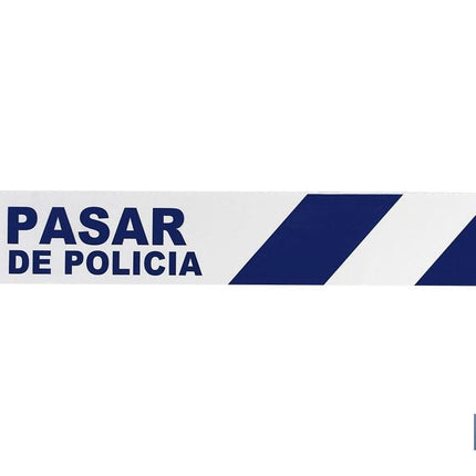 Cinta de balizamiento no adhesiva | Color azul y blanco | Texto: NO PASAR LÍNEA DE POLICíA | Medida: 80 mm | Longitud: 100 metros | Galga 300