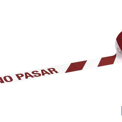 Cinta de balizamiento no adhesiva | Color: rojo y blanco | Texto: NO PASAR | Medida: 80 mm x 100 m | Galga 300